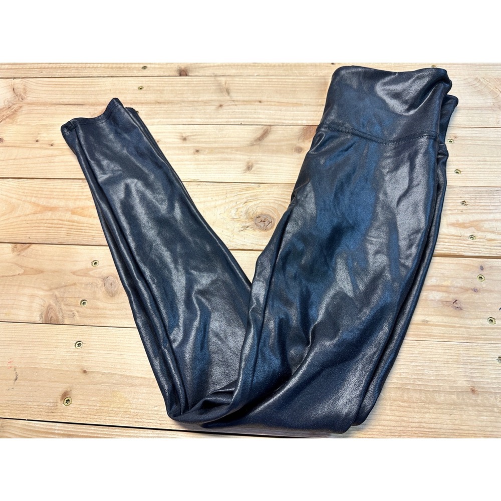 Spanx Faux Leather Leggings Black High Waisted Shiny S‎ 2438R